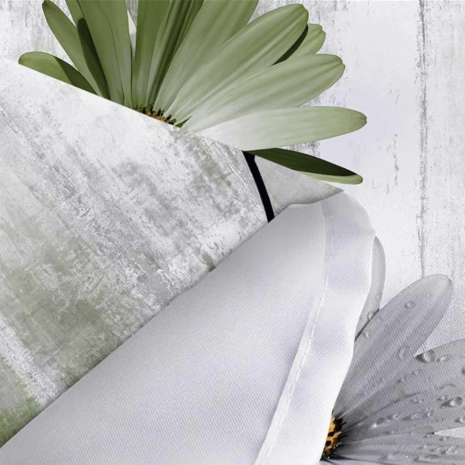 Rustic Farmhouse Shower Curtain, Farm Sage Green Daisy Floral Flowers and Butterfly on Country Wooden Forest Green Shower Curtain for Bathroom, 47X64IN