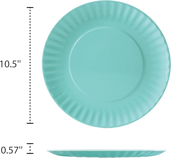 TP 6-Piece Melamine Plates Set, 10.5-Inch Reusable Dinner Plates for Picnic, Party, BBQ & Camping, Dishwasher Safe Lightweight Tableware, Teal