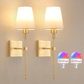 Battery Operated Wall Sconces Set of 2, 5000 mAh Rechargeable Bulb with 12 RGB Colors Dimmable Wall Sconce for Living Room Bedroom,Gold