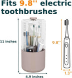 Toothbrush Holder with Cover 360 Rotating 4 Compartments Bathroom Toothpaste Electric Toothbrush Organizer, Pink