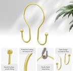 AmazerBath Shower Curtain Hooks Gold Shower Curtain Rings, Simple Double Hook Shower Curtain Hooks Rust Proof, Metal Smooth Shower Hooks for Shower Curtain Rod, 12 Pcs Shower Rod Hook Light Gold