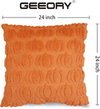GEEORY Fall Orange Pumpkin Throw Pillow Covers, 24x24 Inch (Set of 2), Soft Faux Fur Wool, Farmhouse Style for Autumn Home Sofa Decor GC018-24
