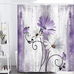 Rustic Farmhouse Shower Curtain, Farm Purple Daisy Floral Flowers and Butterfly on Country Wooden Shower Curtain for Bathroom, Violet Grey Bathroom Shower Curtains with 12PCS Hooks, 70X75IN