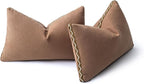 Decorative Neutral Linen Throw Pillow Covers 12x20 Inch Set of 2, Terracotta Boho Farmhouse Pillow Covers with Braid Fringe for Sofa Bed Modern Couch Pillow Cases for Organic Home Decor