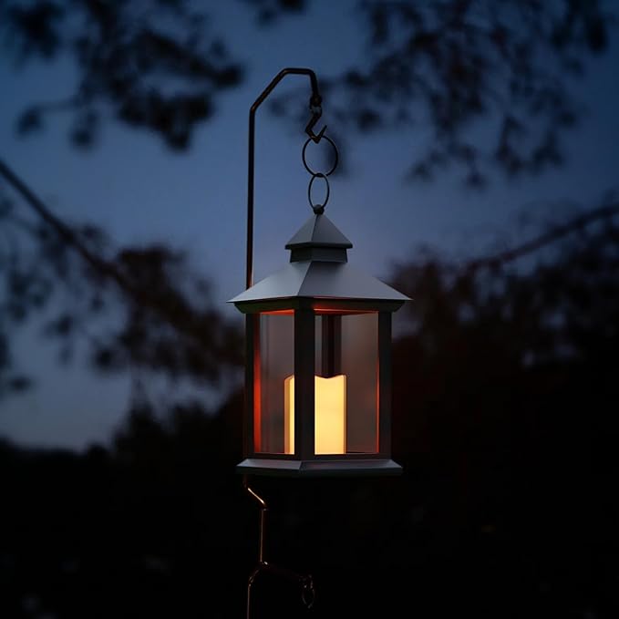 Christmas Lanterns Decorative Indoor, 14" Battery-Powered Waterproof Black LED Candle Lanterns with Timer for Patio & Outdoor, Vintage Hanging Lantern for Xmas Home Decorations, Transparent