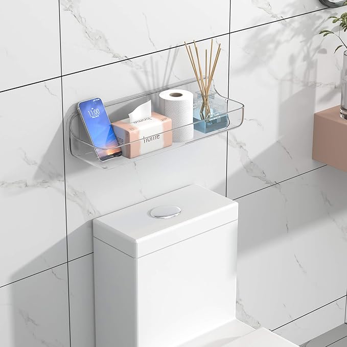 TZAMLI Shower Caddy Bathroom Shelves, No Drilling Self Adhesive Shelf Plastic Clear Shower Organizer, Wall Mounted Rack Inside Shelves for Bathroom Kitchen Storage