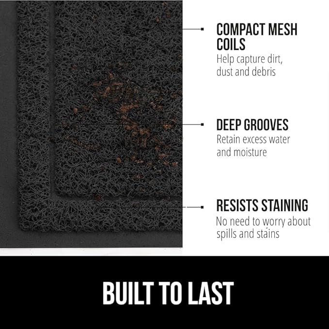 GORILLA GRIP Dirt Grabber Mesh Doormat, Low-Profile, Stain and Fade Resistant Heavy Duty Quick Dry Striped Doormats, Mats for Indoor or Outdoor Entry, Shoe Scraper, Garage Entrance Mat, 35x23, Black
