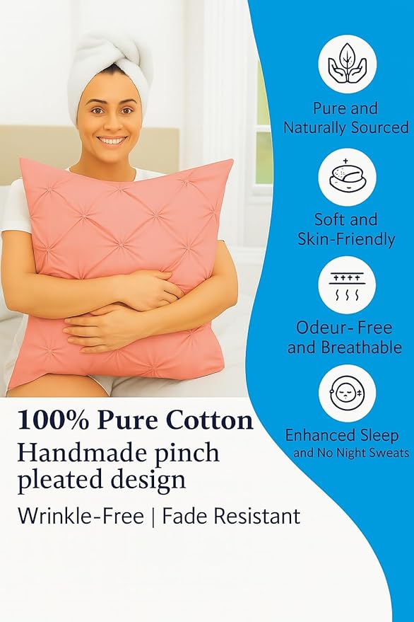 COTTON STICH Pinch Pleated Pillow Shams Set of 2, Zipper Closure - 600 Thread Count Super Soft Pinch Pillow Shams Pure Egyptian Cotton Decorative Pinch Pleated Bed Pillow Covers Set, Pink Queen 20X30