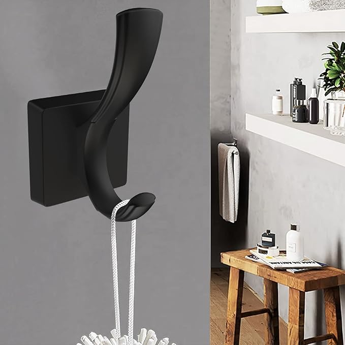 Black Wall Hooks Coat Hook, Towel Hooks Robe Hook for Bathroom, Entryway Mudroom Hooks for Hanging Coat Key Hat Backpack (8 Pack, Black)