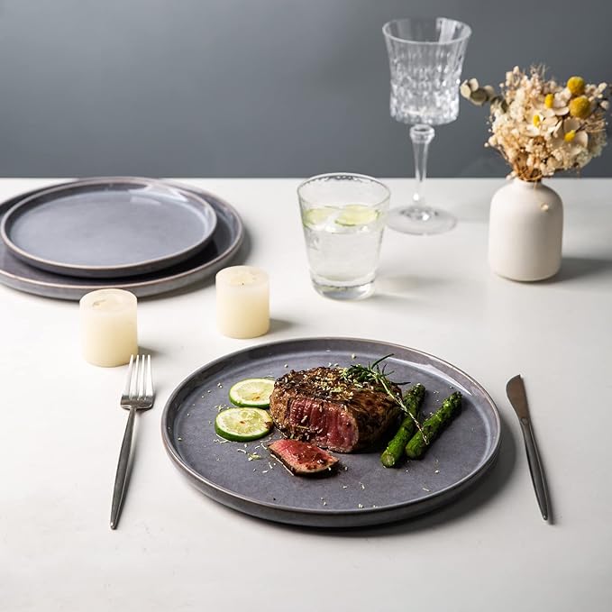 AmorArc Dinner Plates Set of 6, 10.5 Inch Reactive Glaze Ceramic Plates Set, Microwave, Dishwasher Safe, Scratch Resistant, Modern Large Dinnerware Dishes Set Kitchen Stoneware Plates