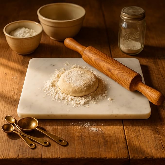 KC KULLICRAFT 8×12 Inches White Marble Cheese & Charcuterie Serving Board – Natural Marble Cutting Board & Pastry Slab with Non‑Slip Feet – Premium Stone Kitchen Tray Gift.