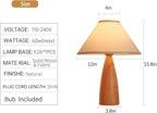 Bedside Table Lamp for Bedroom, Mid-Century Modern Plug in Fabric Shade & Solid Wood Base Desk Lamp, Plug & Play Natural Wood Nightstand Lamp for Living Room, Office, Switch Power Cord 【Bulb Included】