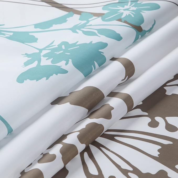 Fabric Floral Shower Curtain, Blue and White Shower Curtain, Teal and Brown Plant Shower Curtains for Bathroom, Modern Decorative Bathroom Curtains - 78" W x 72" H
