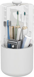 Toothbrush Holder with Cover 360 Rotating 4 Compartments Bathroom Toothpaste Electric Toothbrush Organizer, White
