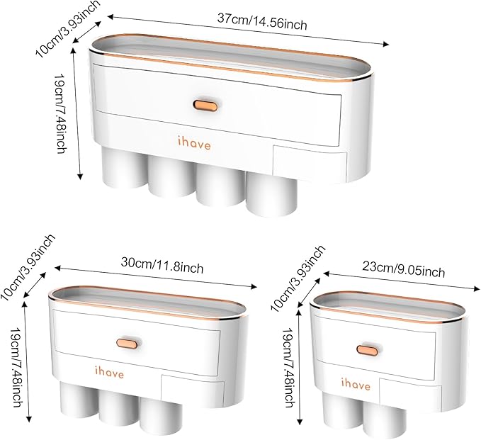 iHave Toothbrush Holders for Bathrooms, 4 Cups Toothbrush Holder Wall Mounted with Large Capacity Drawer and Tray - Bathroom Storage & Bathroom Organizer
