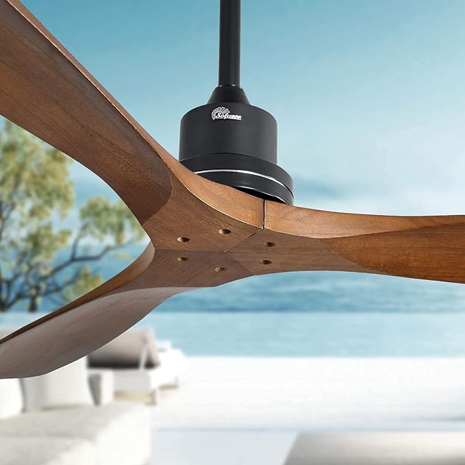 Sofucor Ceiling Fan no Lights, 52 Inch Low Profile Flush Mount Modern Wood Ceiling Fan with Remote for Indoor Farmhouse Bedroom Living Room Outdoor Patio Porch, Reversible DC Motor, Noiseless
