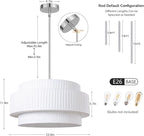 LamQee 3-Tier Large Farmhouse Drum Chandelier, 23.6inch Modern Ceiling Light Fixture Chrome Pendant Hanging Light with Fabric Shade for Living Room Bedroom Kitchen Island Over Table
