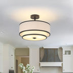 BUXVRCS Semi Flush Mount Ceiling Light Fixture, Modern Light Fixtures Ceiling Mount with Fabric Shade, 3-Light Double Drum Lighting Fixtures Close to Ceiling Light for Bedroom (Black)