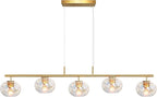 47" W Brass Chandelier Light Fixture with Stained Glass Shade, Modern Brushed Gold Island Lighting for Kitchen Dining Room