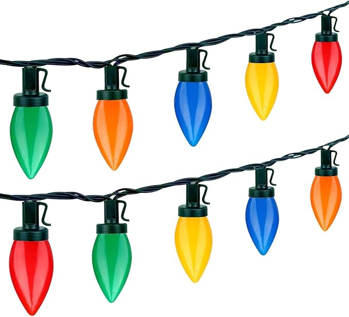 C9 Christmas LED String Lights, 23 Ft LED Vintage Multicolor Lights with 35 LED C9 Colorful Light Bulbs, Outdoor String Lights for Christmas Party Backyard Wedding- Green Wire