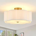 Modern Semi Flush Mount Ceiling Light 18" Modern Gold Drum Ceiling Lighting Fixture with Linen Shade Vintage Ceiling Lamp for Living Room, Bedroom, Kitchen, Dining Room, Hallway, and Entryway