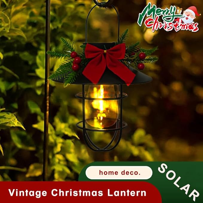 2 Pack ‌Christmas Solar Lanterns Outdoor Waterproof Ideal as Gifts for Women, Mothers and Wife. Vintage-Style Hanging Solar Lights Suitable for Outdoor Use in Yards, Patios, Backyards and Porches.