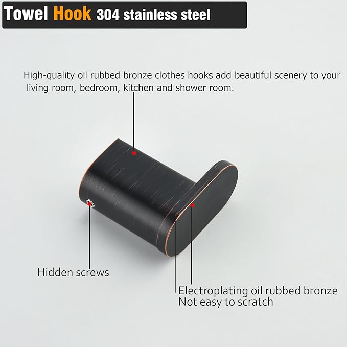 RANDOM Towel Hooks for Bathrooms Oil Rubbed Bronze Coat Hook Wall Mount Shower Hooks,Heavy Duty Robe Hook Stainless Steel Towel Holder,2 Packs.96026-8-ORB