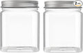 MANSHU 2 Pack 24 Oz Clear plastic jar, Refillable Kitchen Storage Containers, For Kitchen & Household, Aluminum cap.