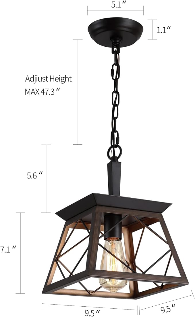 Q&S Farmhouse Hanging Pendant Light Fixture,Vintage Industrial Lantern Bronze Chandelier 1-Light for Hallway Entryway Kitchen Island Dining Room UL Listed