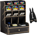 Marbrasse Wooden Desk Organizer, Multi-Functional DIY Pen Holder, Organizer for desk, Desktop Stationary, Easy Assembly, Home Office Art Supplies Storage with Drawer (B11-Black)