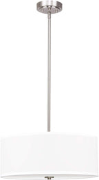 Kira Home Nolan 18" Classic 3-Light Drum Pendant Chandelier, White Fabric Shade + Round Glass Diffuser, Adjustable Height, Brushed Nickel Finish