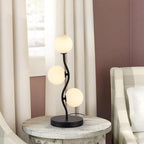 3-Light Curve Black Globe Table Lamp Mid Century Flower Beside Desk Table Light with Milk White Glass Shade Metal Base Nightstand Lamp for Bedroom Bedside