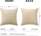 MIULEE Cream Corduroy Pillow Covers Pack of 2 Boho Decorative Spliced Throw Pillow Covers Soft Solid Couch Pillowcases Cross Patchwork Textured Cushion Covers for Living Room Bed Sofa 20x20 inch