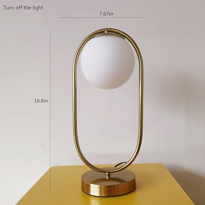 Mid Century Modern Gold Table Lamp White Glass Shade Nightstand Lamp Small Table Lamp for Bedside Bedroom Living Room Office