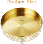Round Bling Stainless Steel Serving Tray, Shiny Serving Platter for Coffee Table Display, Glitter Rhinestones Decorative Tray for Home Decor (Golden-5.5 inch)
