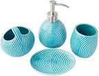Designer 4 Piece Bathroom Accessory Set by Comfify – Ceramic Bath Set w/Liquid Soap or Lotion Dispenser, Toothbrush Holder, Tumbler and Soap Dish – Decorative Set w/Embossed Details – Blue