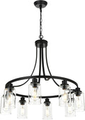 MELUCEE Black Chandelier 8 Lights, Kitchen Island Lighting Industrial Chandelier with Clear Glass Shade, Farmhouse Pendant Light for Dining Room Living Room Bedroom