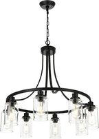 MELUCEE Black Chandelier 8 Lights, Kitchen Island Lighting Industrial Chandelier with Clear Glass Shade, Farmhouse Pendant Light for Dining Room Living Room Bedroom