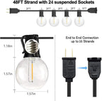 SUNTHIN Outdoor String Lights, 48FT Patio Lights with 25 G40 Shatterproof LED Bulbs(1 Spare), Waterproof Hanging Lights String for Outside Backyard, Porch, Deck, Party, Garden