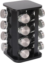 Spice Rack, Rotating Countertop Spice Rack Organizer, 16 Jars, Black, Stainless Steel