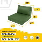 AAAAAcessories Outdoor Deep Seat Cushions, Waterproof, Fade-Resistant Patio Furniture Replacement Cushions, 24" x 24" x 5" + 24" x 13.5", Set of 2, Dark Moss Green