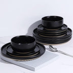 LIANYU Stoneware Dinnerware Sets for 4, 12 Piece Plates and Bowls Set, Ceramic Dishware Dishes for Dining, Scratch Resistant Kitchen Porcelain Plates, Microwave & Dishwasher Safe, Matte Black