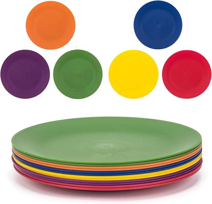 KX-WARE Plastic Plates Set of 12 - Unbreakable and Reusable 9.875 inches Dinner Plates, Multicolor | Dishwasher Safe, BPA Free