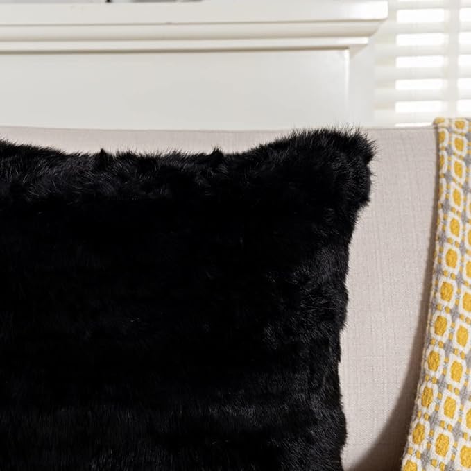 Rabbit Skin Fur Luxury Pillowcases Cushion Cover Soft Throw Cases for Living Rooms Covers Fur Pillow Case Cushion (Black, 30×50cm（12in×20in）)