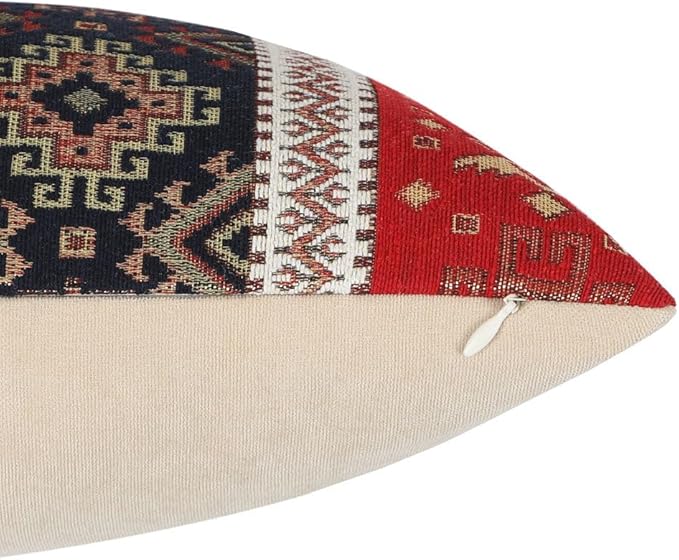 Tapestry Gobelin Red-Black 12"x20" Lumbar Pillow Cover Sham Ethnic Kilim Aztec Pattern Throw Decorative for Home Decor, Sofa, Couch, Porch, Patio, Veranda
