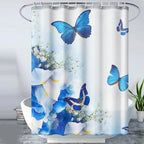Shower Curtain, Fabric Shower Curtain Liner Butterfly Blue Shower Stall Curtain with 12 Hooks for Home Hotel Shower Curtains for Bathroom Waterproof Shower Curtain (72" X 72")