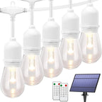 Mlambert 3-Color in 1 Dimmable Solar String Lights Outdoor, 48FT Patio String Lights with Remote and 15+3 Waterproof LED Bulbs for Bistro-White Cord
