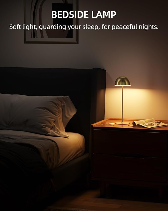 Cordless Table Lamp, Rechargeable, Touch control, 3 Color Temperature, Stepless Dimming, LED Memory Function, Portable, Battery Operated Lamp for Bedroom Restaurant Dinning Kitchen Bedside Nightstand