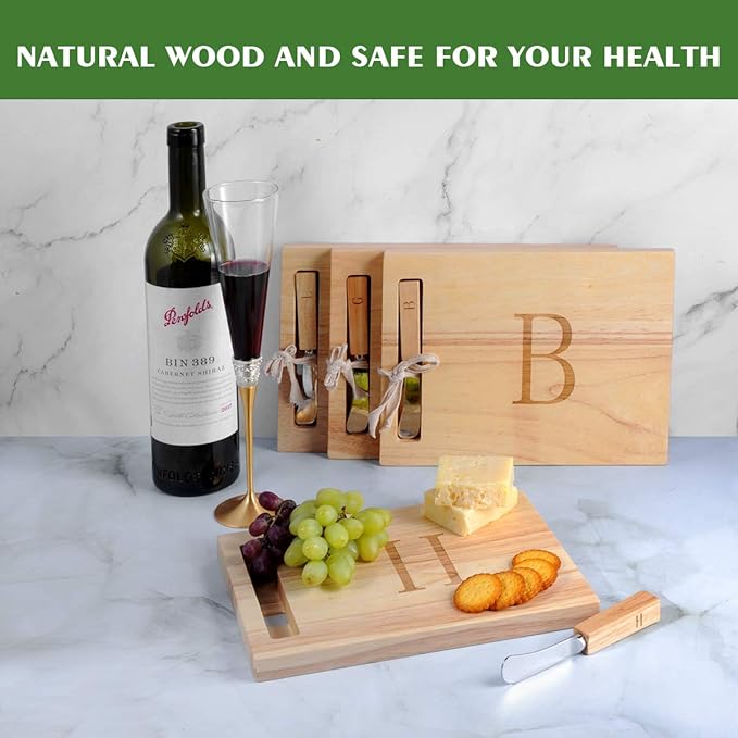 Miicol Wood Charcuterie Board, Monogram Cheese Board 10 Inch, Personalized Initial Cutting Board with Spreader, Unique Housewarming Gift, Ideal for Kitchen, Home, Letter H