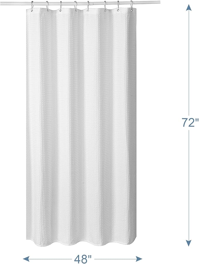 AmazerBath Waffle Shower Curtain White, Stall Shower Curtain 48 x 72 Inches, Fabric Curtain Heavy Duty 240GSM, Hotel Quality Bathroom Curtains